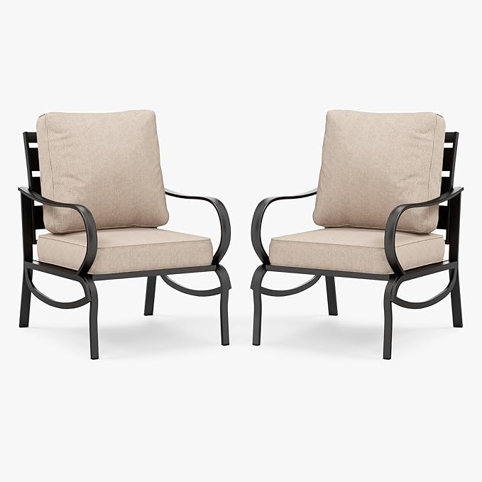 PHI VILLA Patio Furniture Conversation Set for 2, Deluxe Outdoor Patio Set with 2 Stable Padded Sofa Chair