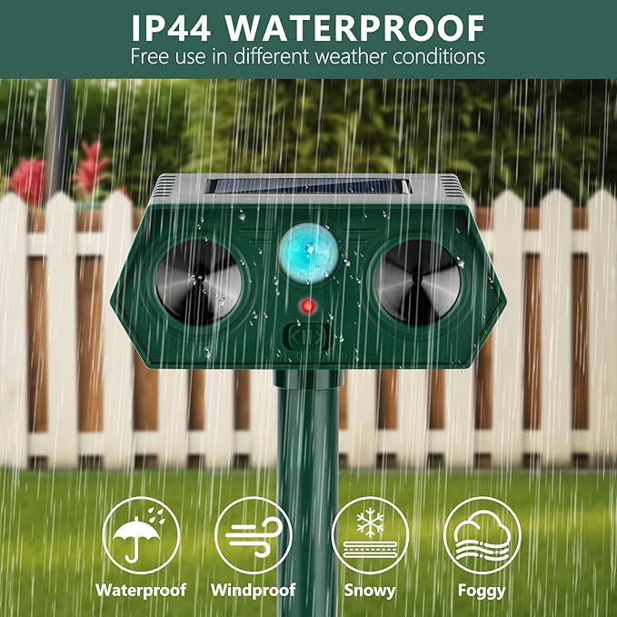 2 Pack 2025 Ultrasonic Animal Repellent Outdoor Cat Repellent Devices Solar Animal Repeller Motion Activated Deterrent to Scare Deer Squirrel Rabbit Raccoon Skunk for Yard Lawn Outdoor