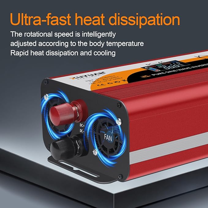 1500W Pure Sine Wave Inverter, 12V/24V Auto-Detect, 50Hz/60Hz Switchable, LCD Display, Type-C Fast Charging, Silent Design, Overload & Overheat Protection for RV, Home