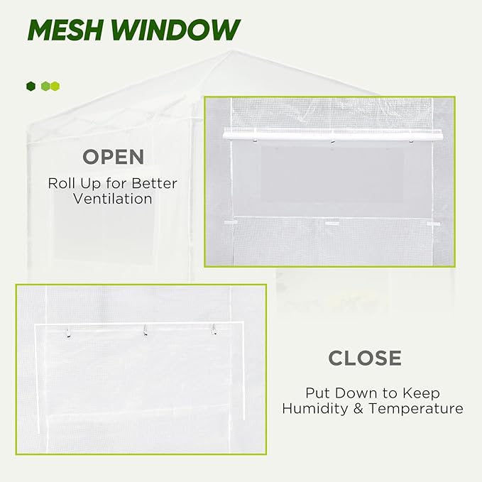 EAGLE PEAK Replacement Cover for 8x8 Portable Walk-in Pop up Greenhouse, Front and Rear Roll-Up Zipper Entry Doors and 2 Large Roll-Up Side Windows (Frame Not Included), White