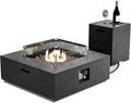 SUNBURY Outdoor Travertine Fire Pit Table, 35 in Square Propane Gas Patio FirePit 50000 BTU, Firepit Table with Lava Rocks, Wind Guard, Propane Tank Cover, Waterproof Cover (Grey)