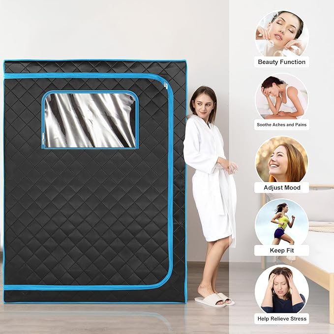 2 Person Portable Infrared Sauna for Home, Oversize Saunas Tent with Remote Control, Two Person Dry Heated Indoor Sauna Spa for Relaxation & Detox, 2 Foldable Sauna Chairs for Gym