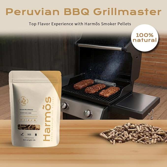 Harmos 4-Wood Pellets: Peruvian/Ninja BBQ, Premium Hardwood Pellets for Smokers, 2 Sealed Packs