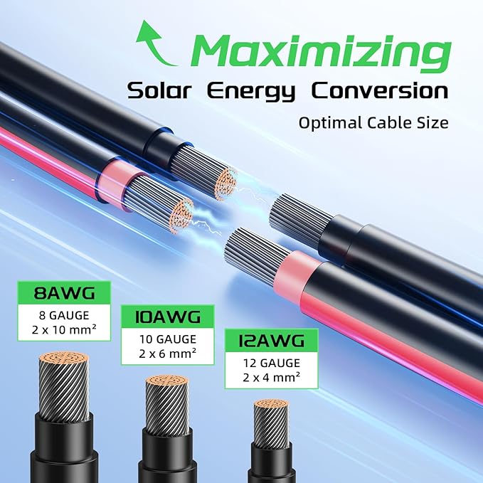 Bateria Power 10 Feet 10AWG Solar Panel Extension Cable, 6mm² Twin Wire Conductor Parallel Solar Wire Adapter Kit with Waterproof Female & Male Solar Connectors for RV, Marine, Photovoltaic Systems