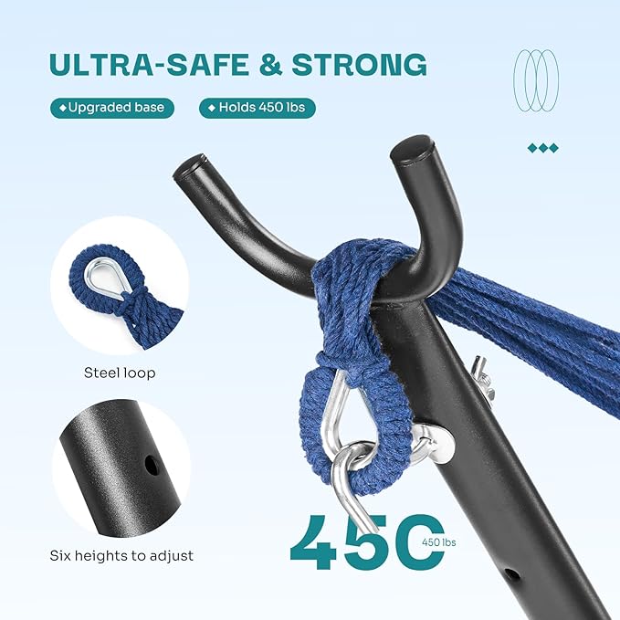 NEWBULIG Double Hammock with Stand, Heavy Duty Portable Hammocks for Outdoor Indoor Patio Camping, Space Saving Design & Carry Bag, Easy Assembly, 450lb Weight Capacity, Blue & Green