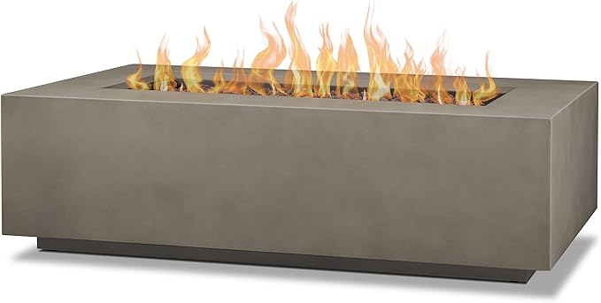 Real Flame Aegean 50in Rectangle Propane or Natural Gas Fire Pit Table, 50,000 BTU, Powder-Coated Steel, Push-Button Ignition, CSA Certified, Lava Rock, Storage Cover, Stainless Steel Burner with Lid