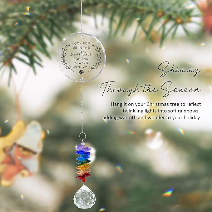 GIFTELIX Christmas Ornaments - Dog Cat Loss Sympathy Gifts - Pet Memorial Suncatcher - Remembrance Gift for Loss of Cat Dog - Bereavement Pet Lover Gift - Suncatcher Ornament - Christmas Tree Decor