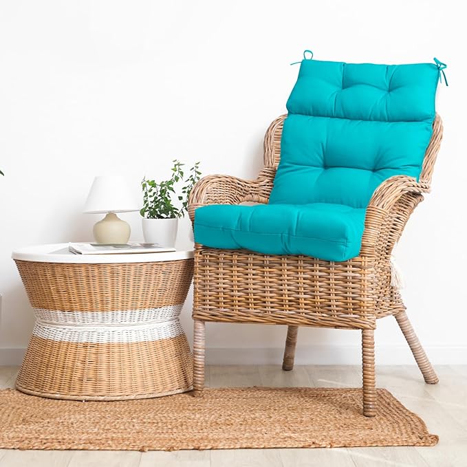 EAGLE PEAK Tufted Outdoor/Indoor High Back Patio Chair Cushions, Set of 4, 46'' x 22'', Blue