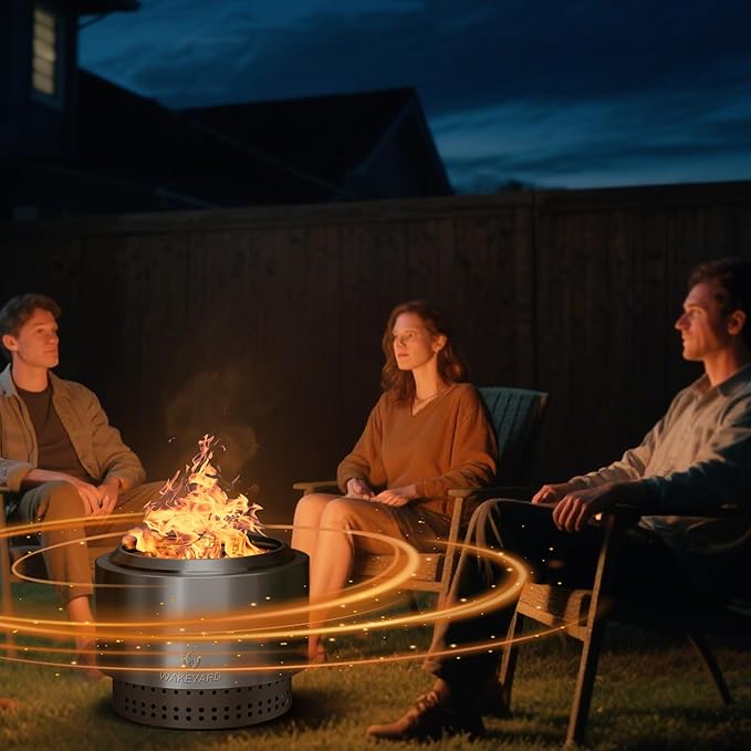 19.5 inch Smokeless FirePit with Waterproof Bag & Poker, Stainless Steel Outdoor Smokeless Fire Pit, Wood Burning Fire Pit for Patio, Camping, Backyard