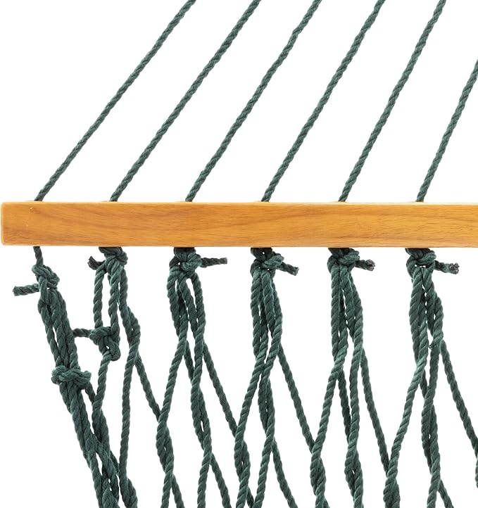 Original Pawleys Island Large Green DuraCord Rope Hammock – 13 ft. x 55 in., 2-Person, 450 lb Capacity, Oak Spreader Bar, Zinc-Plated Hardware, Handcrafted in The USA