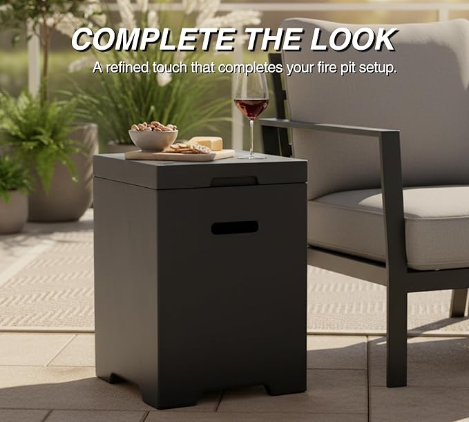 21-Inch Outdoor Propane Tank Cover, Small Side Table,Square Weatherproof Gas Tank Cover for Outdoor Fire Pit Table and Grill, Store 20lb Propane Gas Tank,Removable Lid,Dark Grey