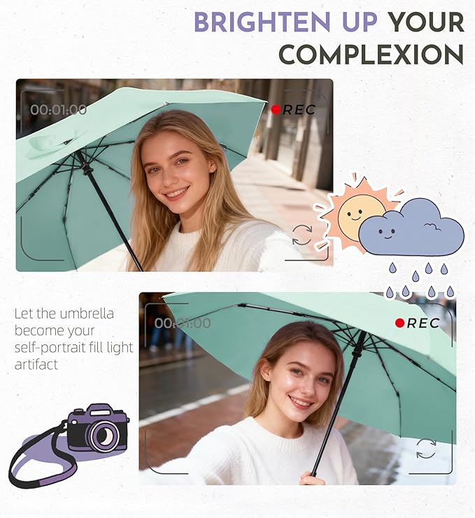UV Travel Umbrella for Sun Protection & Rain, Compact Windproof Folding, Refined craftsmanship, Auto Open/Close, 43" Canopy with color coating, UPF 100+ UV Blocking, TSA Approved