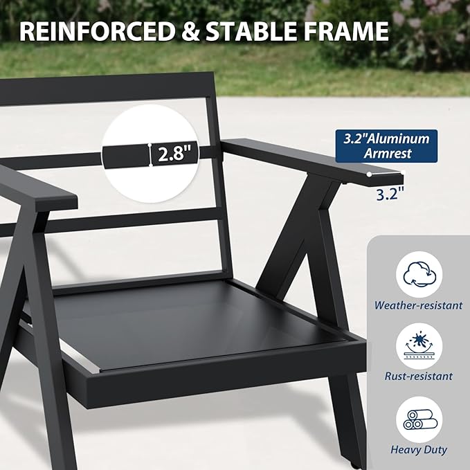 Urban Anvil 2 Pieces Patio Furniture Outdoor Metal Armchairs, All-Weather Patio Accent Chairs with Cushions for Balcony, Porch, Deck, Black/Gray