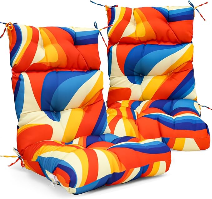 EAGLE PEAK Tufted Outdoor/Indoor High Back Patio Chair Cushions, Set of 2, 46'' x 22'', Swirl