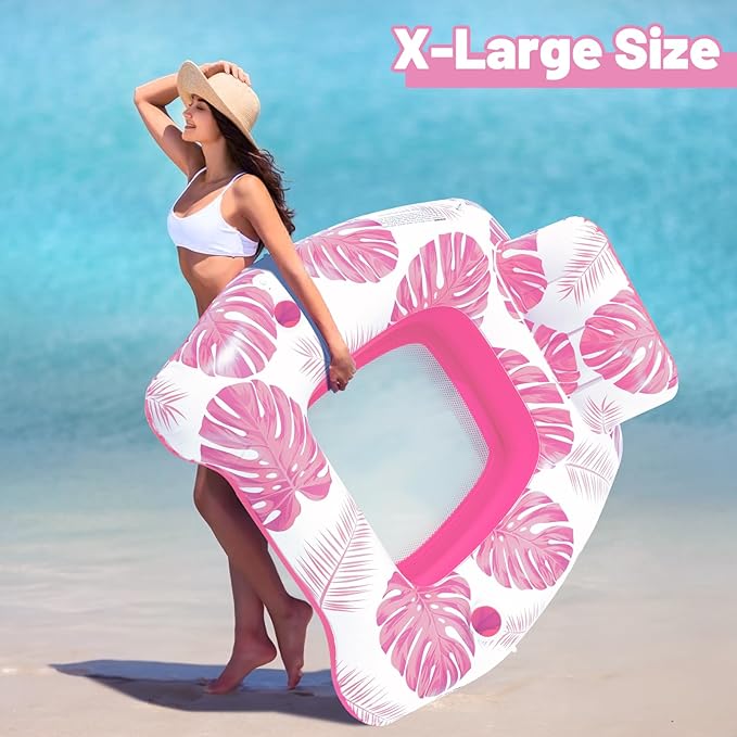 【Upgraded】 Pool Floats Adult with Canopy, XL Inflatable Pool Floaties for Adults Heavy Duty, Pool Chair and Lounge for Swimming in Pool Beach Lake, Float for Pool Floating with Cup Holder, Backrest