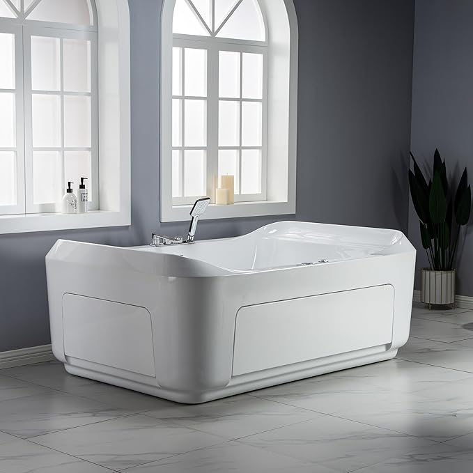 WOODBRIDGE 70-7/8"L x 47-1/4"W 2 Person Freestanding Hydrotherapy Whirlpool and Air Bath Heated Soaking Combination Massage Tub with Adjustable Speed Air Blower and Display Control Panel, B0091