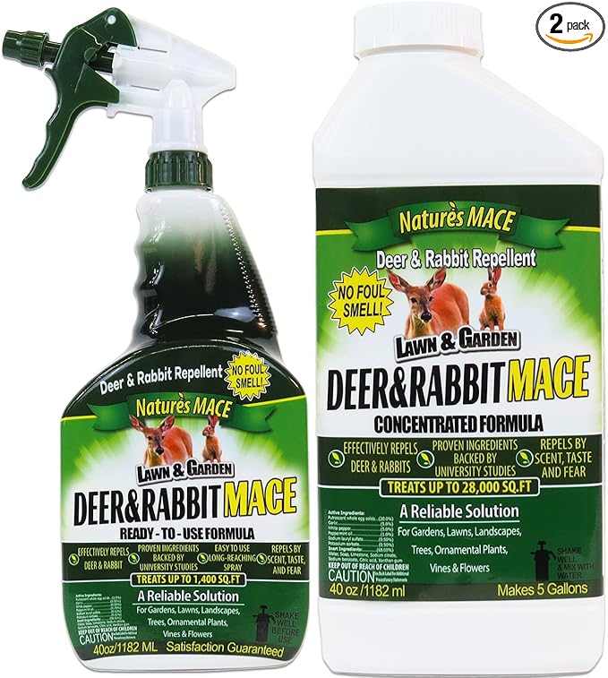 Nature’s MACE Deer & Rabbit Mace, Deer Repellent for Plants, 40 oz Combo Kit, Peppermint Spray, Keeps Deer Off Your Garden, Repel from Home, Safe to Use Around Children, Pets, Plants & Produce