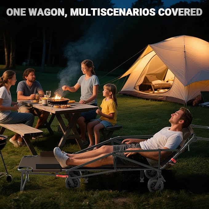 LEVELEVE Heavy Duty Folding Wagon - 2-in-1 Collapsible Cart, 650lb Capacity, All-Terrain Wheels w/Brakes & Side Pockets