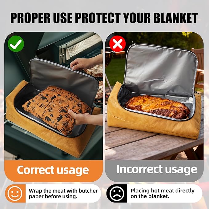 BBQ Blanket for Resting Meat, Leak-Proof & Reusable Insulated Meat Resting Bag, 270° Top Opening for Large Cuts, Meat Smoking Accessories Gifts for Men, Dad, Christmas Stocking Stuffers