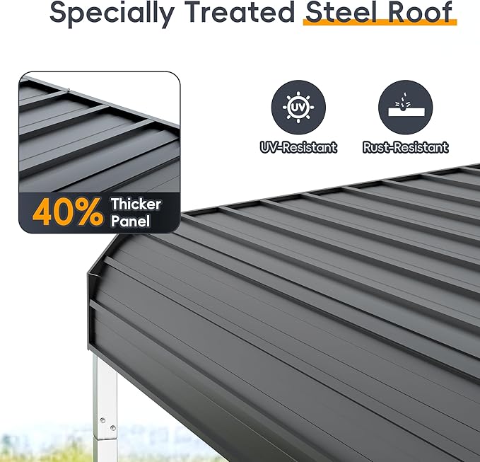 Heavy Duty Metal Carport Kits with Galvanized Steel Roof and Frame, Outdoor Carport Canopy Enhanced Base, Extra Large Car Tent Garage Shelter for Car, SUV, Truck and Boats (10x15 FT, Gray)