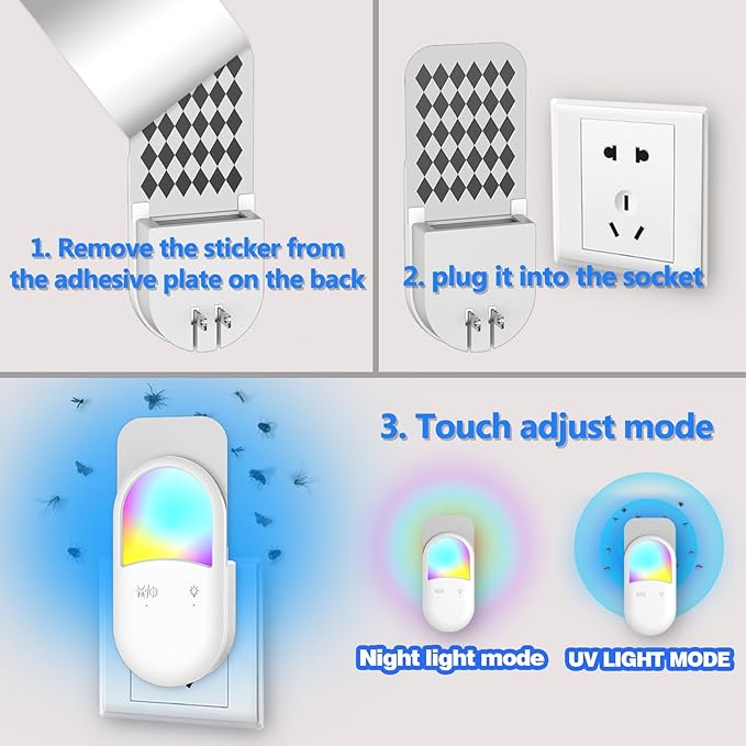 Fly Insect Trap,Indoor Plug-in Fly Traps for Flies, Fruit Flies, Moths, and Other Flying Insects,Moths Killer with Night Light (1Devices + 5 Glue Cards)