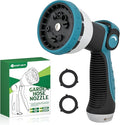 Yesker Garden Hose Nozzle Water Hose Sprayer Nozzle Adjustable 10 Spray Patterns Heavy Duty Metal Nozzles Thumb Control w Non-Slip Grip for Outdoor Watering Plants Lawn Washing Car Pets, Black & Blue