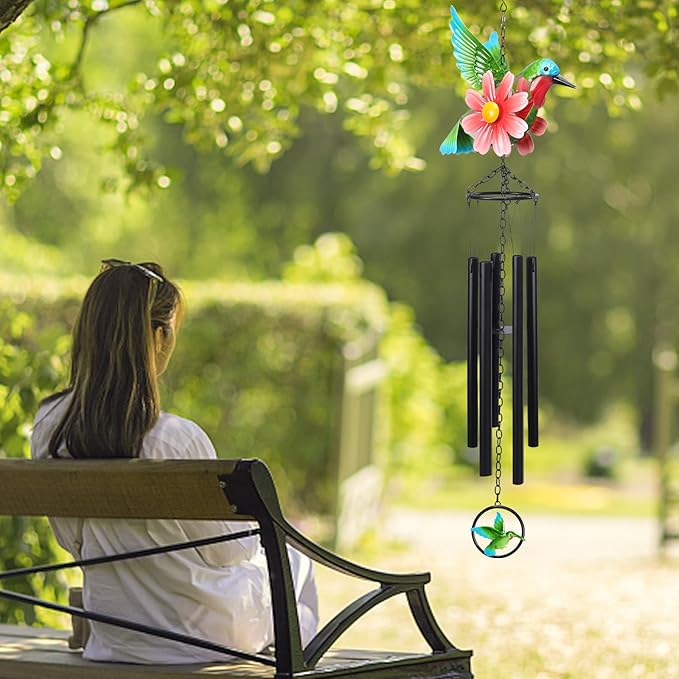 MUMTOP Hummingbird Wind Chimes for Outside, Metal Deep Tone Memorial Sympathy Wind Chime Windchimes with Flower for Patio, Outdoor,Garden,Yard,Window,Home Decor or Gifts for Women