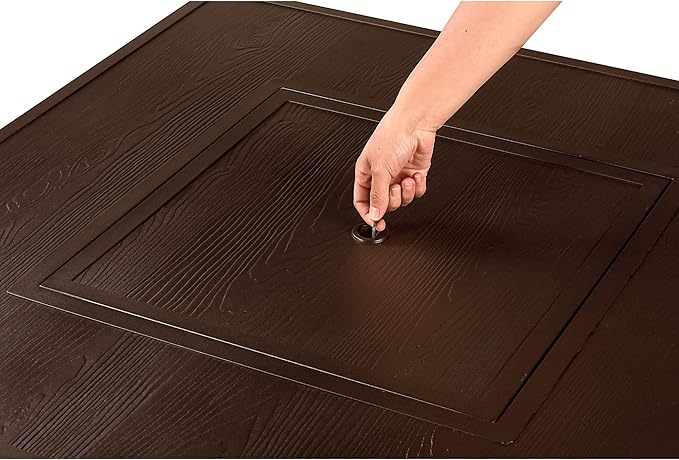 Square 42 in. x 42 in. Aluminum Propane Fire Pit Table with Glass Beads, Two Covers, Lid, 57,000 BTUs in Brown Finish