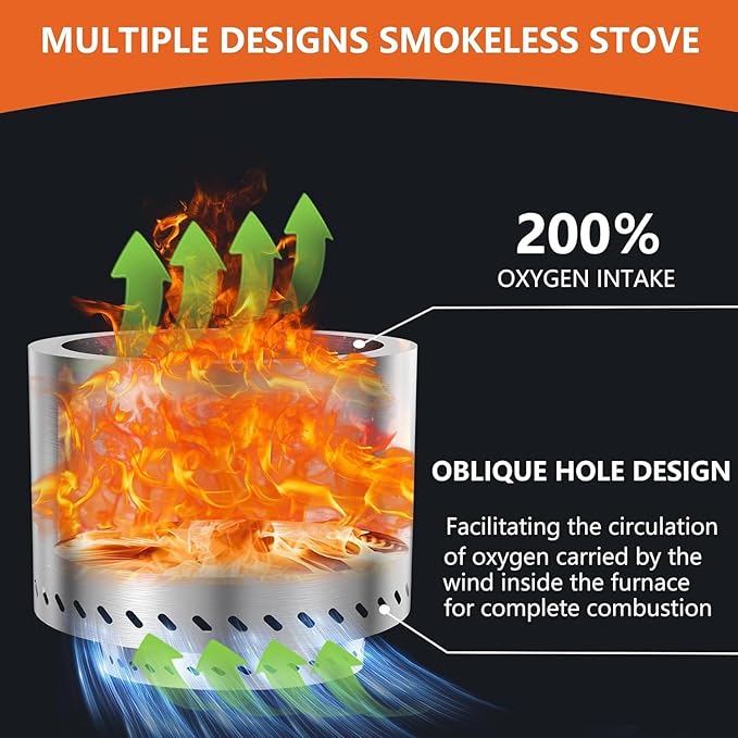 20 inch Large Firepit Outdoor, Thickened 304 Stainless Steel Firepits for Outside, Wood Burning Fire Pit with Portable Carrying Storage, Removable Ash Pan, Camping Backyard (Silver, 20 X 14.4 INCH)