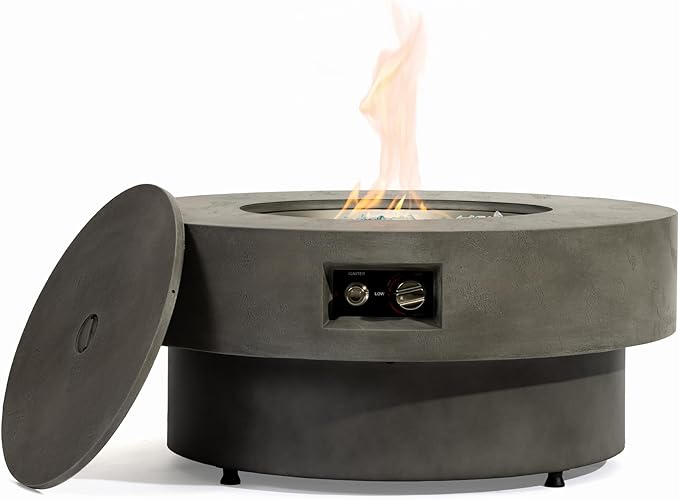 Outdoor Fire Pit Table Propane Gas Fire pits Outdoor Fireplaces 33'' Round Firepit Table, 50,000 BTU Fire Table for Patio Set, Grey.