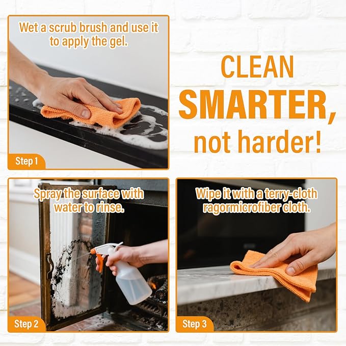 Fireplace Cleaning Set Fireplace Soot Remover with Scrub Brush for Brick, Stone, Rock, Tile, and Marble – Nonabrasive Brick Cleaner, Gentle Formula for Bricks & Glass Indoor and Outdoor -16.91 oz