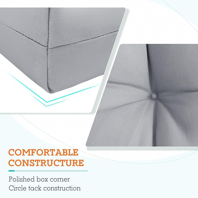 EAGLE PEAK Tufted Outdoor/Indoor High Back Patio Chair Cushions, Set of 4, 46'' x 22'', Light Gray