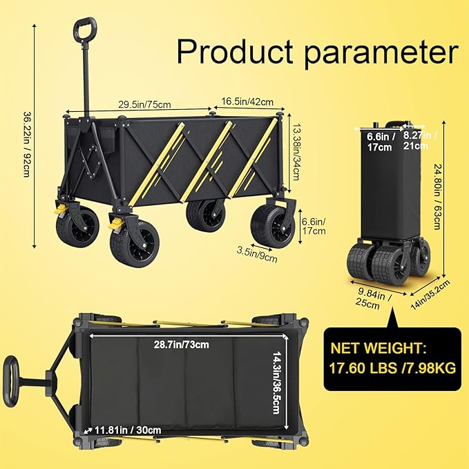Wagon cart Foldable,Portable cart,Pets carts,with Large All-Terrain Beach Wheels and Drink Holder for Sports, Shopping, Camping