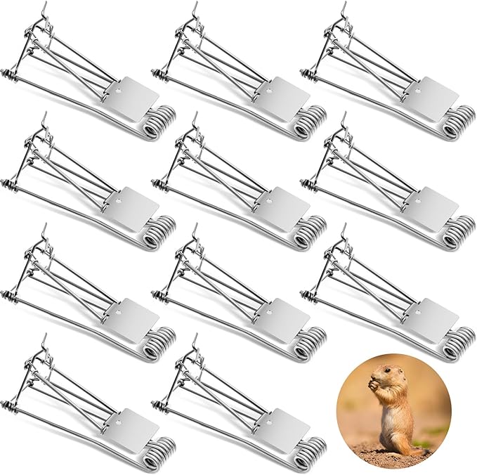 Qualirey 12 Pcs Outdoor Gopher Trap Easy Set Mole Trap Weather Resistant Gopher Killer Vole Killer for Lawn Garden Farm (Silver)