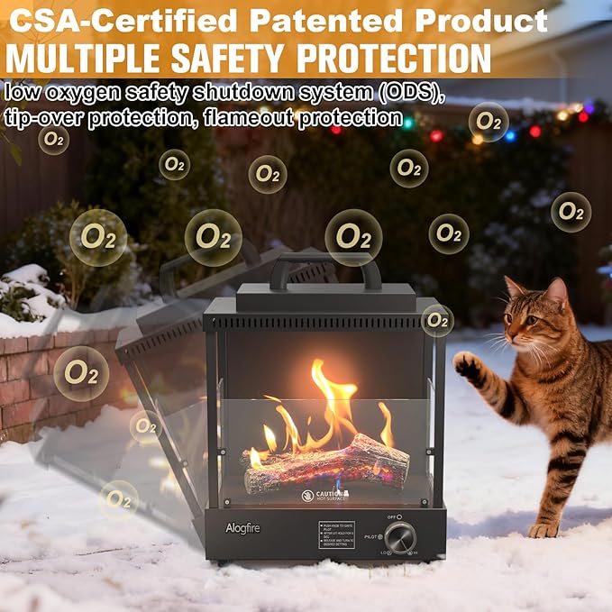Portable Gas Fire Pit, 8200 BTU Propane Gas Heater and Outdoor Real Flame Tabletop Fire Bowl with Safety Protection for Camping, Fishing, Hiking