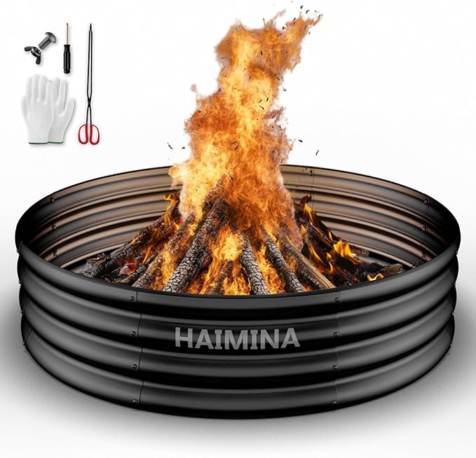 36 Inch Fire Pit Ring, Large Fire Pit for Outside Wood Burning, Fire Pits & Outdoor Fireplaces with High-Temperature Coating for Backyard, Bonfire, Camping, Beach (3x3 FT)