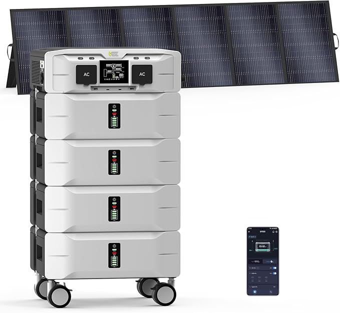 IEE SP5000 10240Wh Solar Power Station, 5000W(9000 Peak) AC Output, 120V/240V Split Phase LFP Battery with 1x500W Solar Panels, 1.6h Fast Charge Portable Power Generator for Home Backup, Emergency, RV