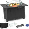 Tangkula Outdoor Propane Fire Pit Table, 42 Inch Rectangular Rattan Fire Table with Wind Guard & Glass Rocks, 50,000 BTU Smokeless Gas Fire Pit for Outside Patio (Black)