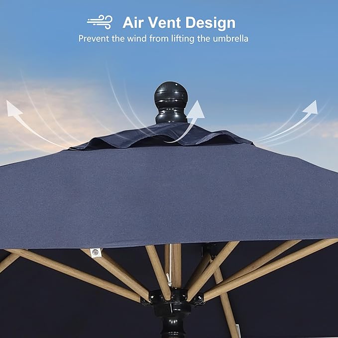 PURPLE LEAF 6.5' x 10' Outdoor Umbrella with Base Patio Umbrella Rectangular Outdoor Table Umbrella with Push Button Tilt & Crank and 8 Ribs Aluminum Market Umbrella for Backyard Deck, Navy Blue