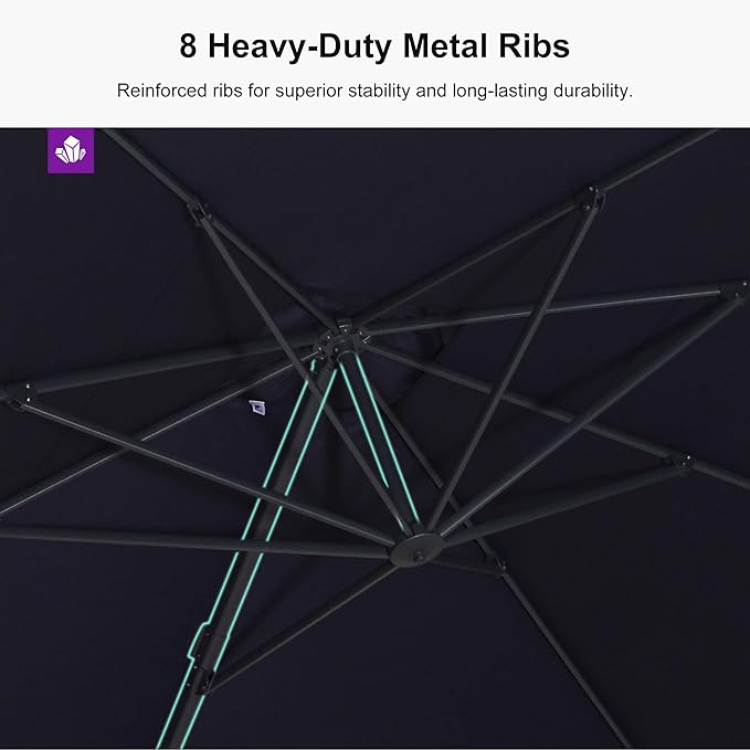 PURPLE LEAF 9' × 11.5' Patio Cantilever Umbrella with Base Outdoor Rectangle Adjustable Offset Umbrellas with 360-degree Rotation and 8 Heavy Duty Metal Ribs for Garden Deck Pool Navy Blue