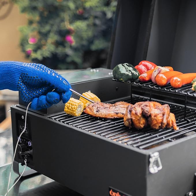 BBQ Wood Pellet Grill Smoker with Meat Probe, 2 Tiers Cooking Area, Portable Tabletop Grilling Stove for Outdoor Kitchen Cooking Smoke and Roast, RV Camping, Black GS314