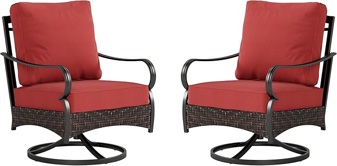 Swivel Patio Sofa Chairs - 2 PCS Outdoor Swivel Rocker Armchairs, Patio Seating with High Back Deep Seat for Porch Deck Balcony