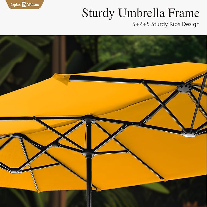 Sophia & William 13ft Outdoor Patio Umbrella for Table, Large Double-sided Umbrella for Garden, Deck, Pool, Golden Yellow
