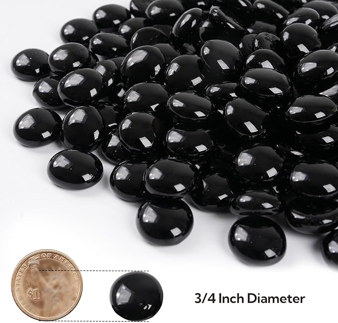 GASPRO 10 lbs Fire Pit Glass for Propane Fire Pit, 3/4 Inch Fire Glass Beads for Fireplace Fire Pit Table, Glass Rocks for Landscaping - Black