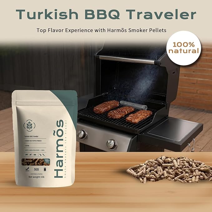 Harmos 4-Wood Pellets: Turkish/Ninja BBQ, Premium Hardwood Pellets for Smokers, 2 Sealed Packs