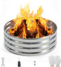 OLIXIS 3FT Round Fire Ring Pit, Outdoor Camp Firepit, Heavy Duty Galvanized Steel 36 Inch Foldable Outside Wood Burning Bonfire Fire Pit Ring for Camping, Backyard, Garden, Beach, Yard Gatherings