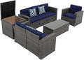 Super Patio 8 Pieces Outdoor Patio Furniture Set, Wicker Patio Conversation Sets with Storage Box, Rattan Outdoor Sectional Sofa Set with Cushions and Coffee Table for Outside Porch, Deck, Navy Blue