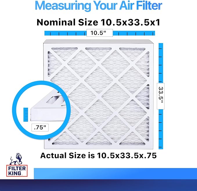 Filter King 10.5x33.5x1 Air Filter | 4-PACK | MERV 8 HVAC Pleated A/C Furnace Filters | MADE IN USA | Actual Size: 10.5 x 33.5 x .75"