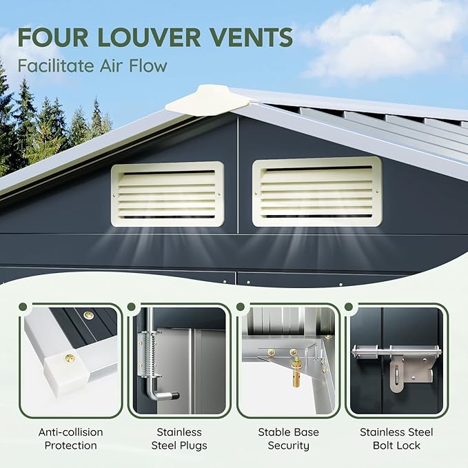 5x3 FT Outdoor Metal Storage Shed with Floor Frame, Double Door, 1 Clear Window, Tool Shed for Garden, Patio, Backyard