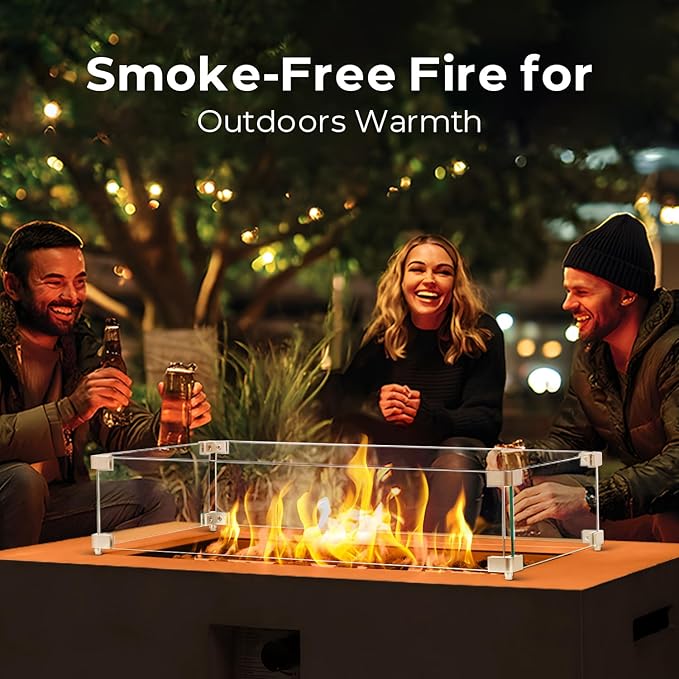 42 Inch Propane Fire Pit Table w/Wind Guard, Modern Gas Fire Pits for Outside Patio, Ignition Systems Firepit, 50,000 BTU Outdoor Fire Table for Patio Backyard Deck
